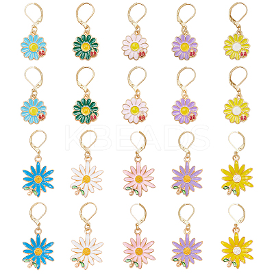 20Pcs 10 Styles Flower Alloy Enamel Pendant Locking Stitch Markers HJEW-SC00173-1