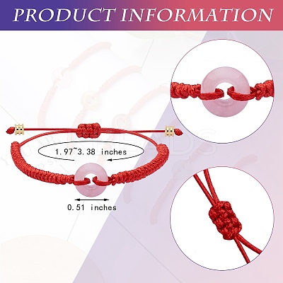 Natural Rose Quartz Donut Braided Bead Bracelet BJEW-SW00047-02-1