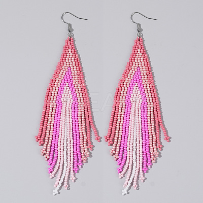 Handmade Glass Seed Beads Tassel Dangle Earrings LS-EN2812-8-1
