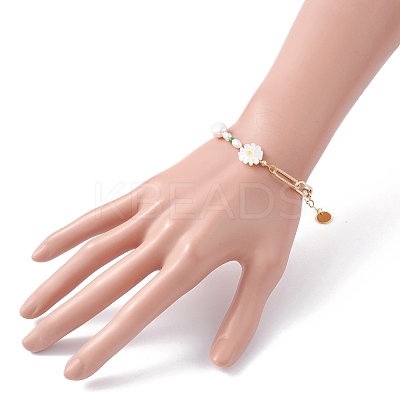 Sunflower Natural Shell Beads Bracelet BJEW-TA00027-1