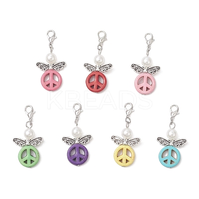 Synthetic Turquoise & ABS Plastic Imitation Pearl Pendants Decorations HJEW-JM03623-S-1
