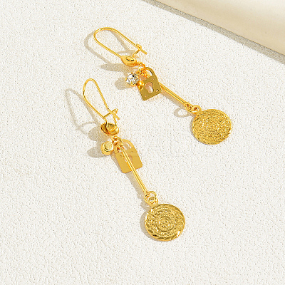 Fashionable Classic Flat Round Brass Tassel Hoop Earrings EH8796-1