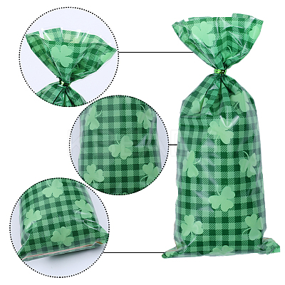 Rectangle Shamrock Clover Print Plastic Cookies Packing Pouches ABAG-WH0038-35B-1