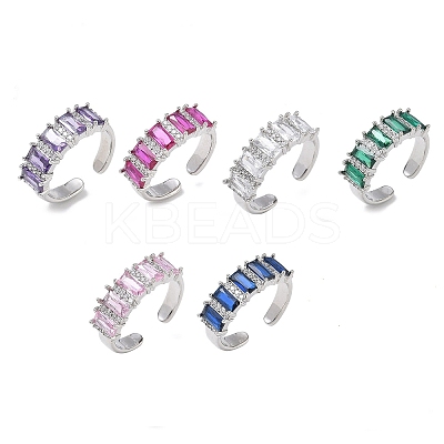 Brass Micro Pave Cubic Zirconia Cuff Open Rings for Women RJEW-L343-16P-1