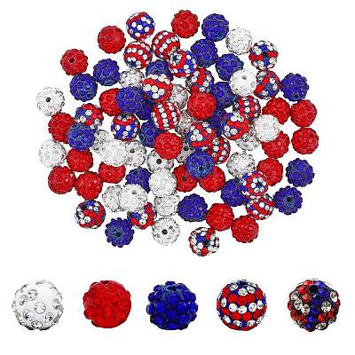 80Pcs 5 Style Independence Day Theme Polymer Clay Rhinestone Round Beads RB-FH0001-07-1