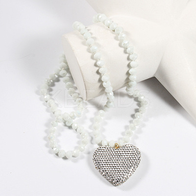 Valentine's Day Heart Alloy Rhinestone Pendant Glass Beaded Necklaces for Women FS-WG456B3-04-1