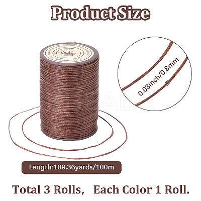 3 Roll 3 Colors Flat Waxed Polyester Thread String YC-CL0001-01A-1