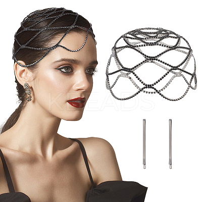 Rhinestone Mesh Headpiece Cap AJEW-WH0413-82B-1