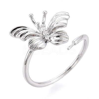 Butterfly Shape Brass Micro Pave Clear Cubic Zirconia Cuff Ring Settings KK-T076-50P-1