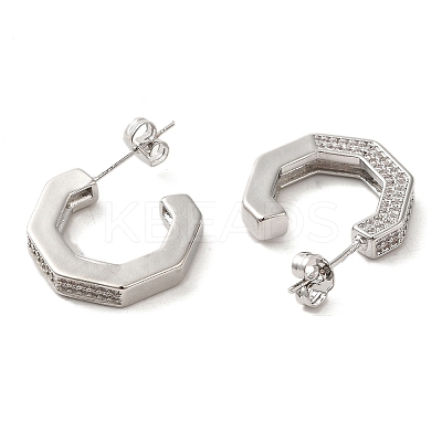 Brass Micro Pave Clear Cubic Zirconia Stud Earrings for Women EJEW-A040-09P-1
