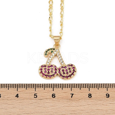 Brass Micro Pave Camellia Cubic Zirconia Fruit Pendant Necklaces for Women NJEW-U042-02B-G-1