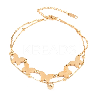 Butterfly 304 Stainless Steel Satellite Chains Double Layers Anklets BJEW-H643-06G-1