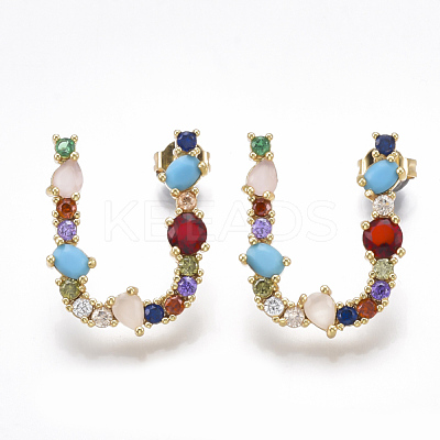 (Jewelry Parties Factory Sale)Brass Micro Pave Cubic Zirconia Ear Studs EJEW-S201-41U-1