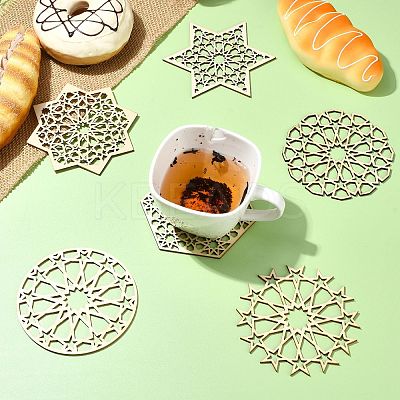 12Pcs 6 Styles Wood Cup Mats AJEW-CJ0001-37-1