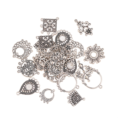 60Pcs 10 Styles Tibetan Style Alloy Cabochon Connector Settings TIBE-CJ0001-14-1