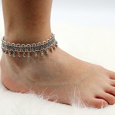Bohemian Flower Tassel Alloy Anklets for Women AJEW-B107-02-1