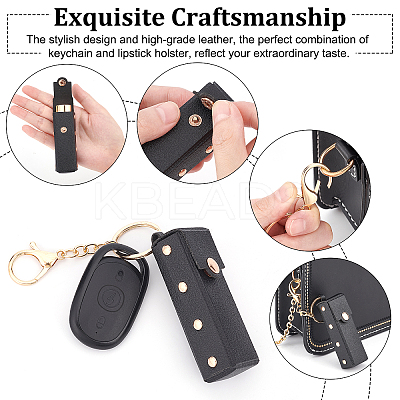 2Pcs PU Leather Lipstick Storage Bags Keychain AJEW-WR0001-23-1