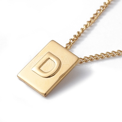 Stainless Steel Initial Letter Rectangle Pendant Necklace for Men Women NJEW-E090-01G-04-1
