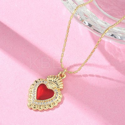 Brass Micro Pave Clear Cubic Zirconia Scared Heart Pendant Necklaces NJEW-D306-05G-1
