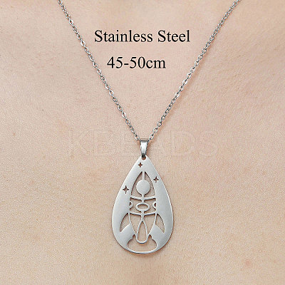 Non-Tarnish 201 Stainless Steel Hollow Rocket Pendant Necklace NJEW-OY001-74-1
