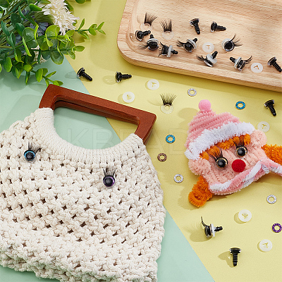 20Pcs 5 Colors Glitter Plastic Doll Craft Eyes with Eyelashes AJEW-PH0011-77-1