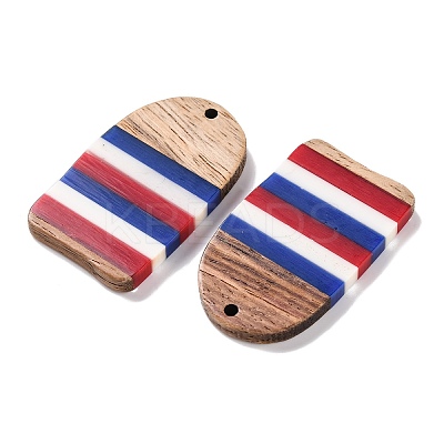 Independence Day Opaque Striped Resin & Walnut Wood Pendants RESI-U010-02Y-1