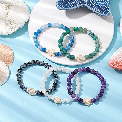 Dyed Natural Weathered Agate Round Beads Stretch Bracelets BJEW-JB11078-1