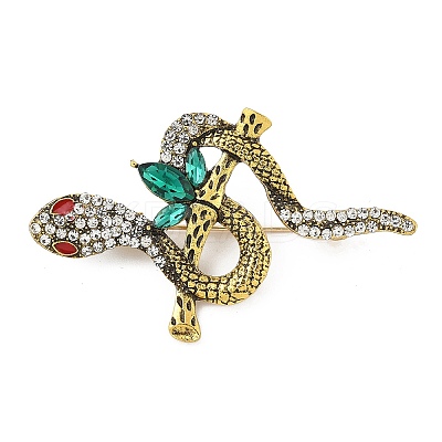 Snake Alloy Rhinestone Brooches for Backpack Clothes LS-JEWB-Z040-01A-AG-1