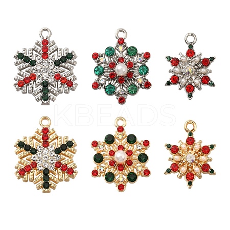 6Pcs 6 Styles Rack Plating Alloy Rhinestone Pendants FIND-YW0005-63-1