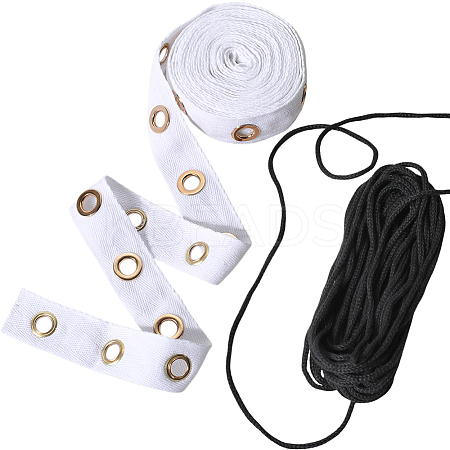 4 Yards Cotton Ribbons with Golden Tone Eyelet Rings SRIB-GF0002-90-1