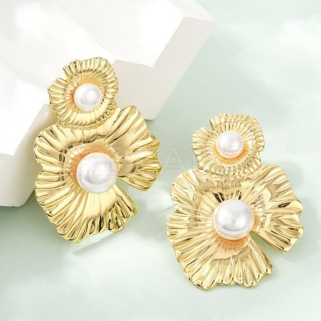 304 Stainless Steel ABS Plastic Pearl Stud Earrings for Women EJEW-U046-12C-G-1