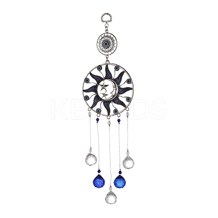 Alloy Flat Round & Sun & Moon Turkish Blue Evil Eye Pendant Decoration LS-HJEW-M002-13AS-1