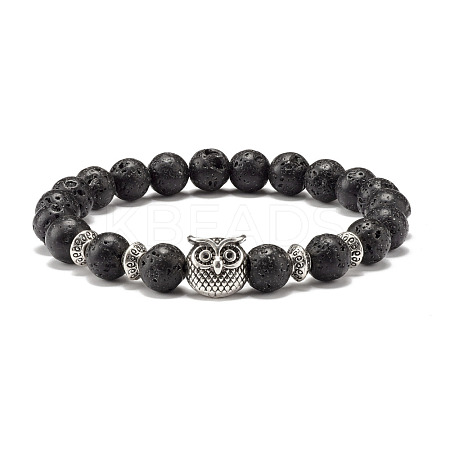 Natural Lava Rock Round Beads Stretch Bracelet BJEW-JB07477-1