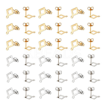 60Pcs 2 Colors 201 Stainless Steel Stud Earring Findings EJEW-UN0002-40-1
