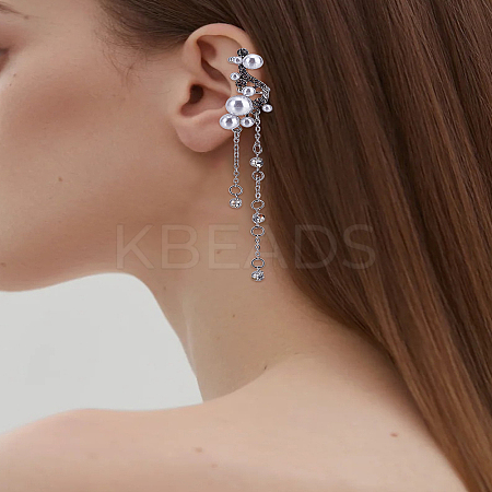 1Pair Alloy Rhinestone Tassel Cuff Earrings EJEW-LP0012-19-1