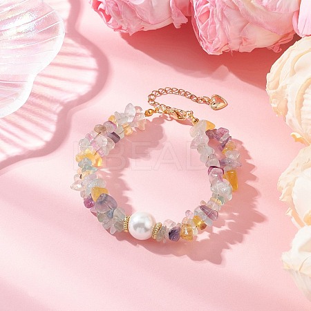 Natural Fluorite Chip Beaded Bracelets for Women BJEW-JB12306-02-1