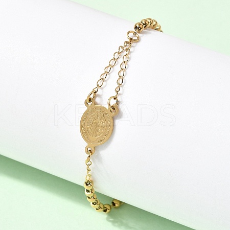 304 Stainless Steel Saint Benedict Cross Link Bracelets for Women BJEW-K295-02G-1