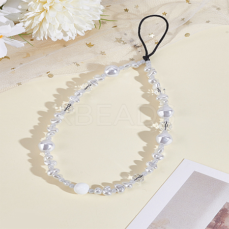 1Pc Glass & Imitation Pearls Beaded Mobile Straps for Women AJEW-LP0004-52-1