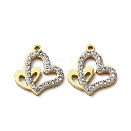 304 Stainless Steel Clay Rhinestone Pendants STAS-P406-17H-G-1