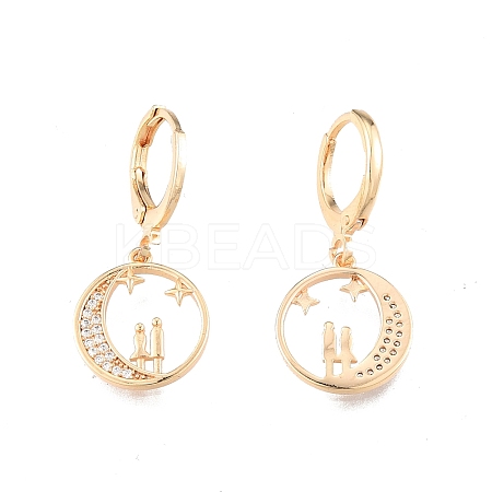 Clear Cubic Zirconia Moon with Couples Dangle Leverback Earrings EJEW-N012-63-1