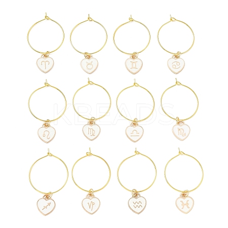 12Pcs Heart with Constellation Alloy Enamel Wine Glass Charms Sets AJEW-JO00230-01-1
