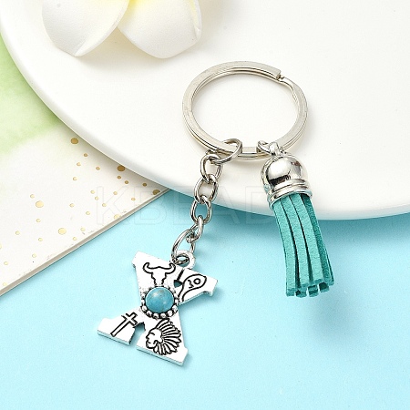 Alloy with Resin Imitation Synthetic Turquoise Keychain KEYC-YW00087-24-1