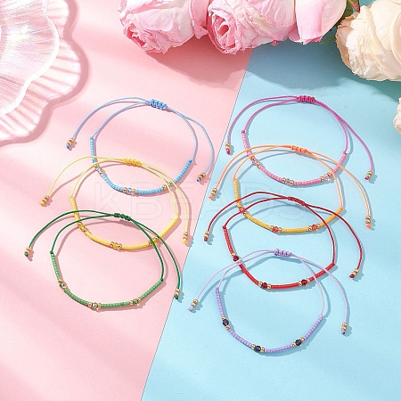 7Pcs 7 Colors Adjustable Round Glass Seed Beads Braided Bead Bracelets Set for Women BJEW-MZ00288-1