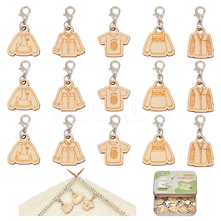 Wood Clothes Pendant Locking Stitch Markers HJEW-NB00123-1