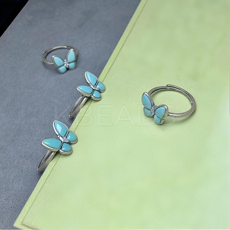 Adjustable Synthetic Turquoise with 925 Sterling Silver Finger Rings RJEW-C155-04-1