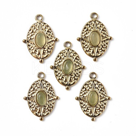 Vacuum Plating 201 Stainless Steel Natural Natural Green Aventurine Pendants STAS-C064-VC915-1