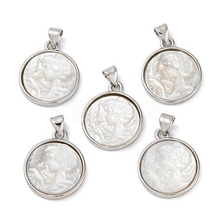 Natural White Shell Carved Cameo Lady Pendants KK-D537-01P-03-1