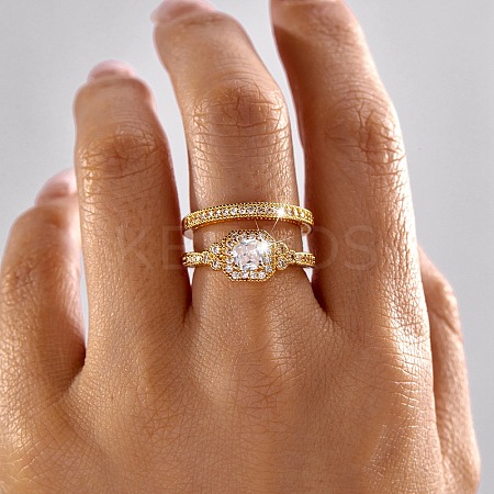 Brass Micro Pave Cubic Zirconia Finger Rings CU-Z001-02G-01-1
