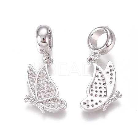 Brass Micro Pave Clear Cubic Zirconia European Dangle Charms ZIRC-I036-23P-1