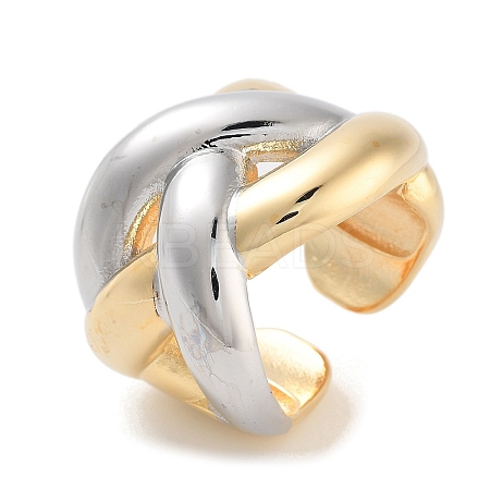 Brass Criss Cross Open Cuff Ring for Women RJEW-C102-08GP-1